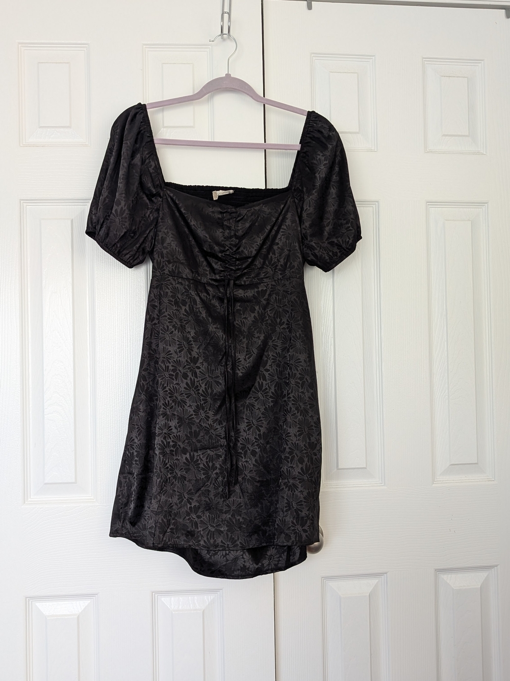 Altar'd State Black Floral Jacquard Puff Sleeve Mini Dress - Picture 3 of 6
